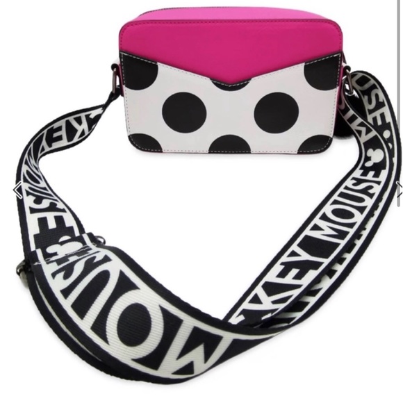Disney Mickey Mouse Pink Black and White Polka Dot Adjustable Crossbody Bag - Picture 6 of 9
